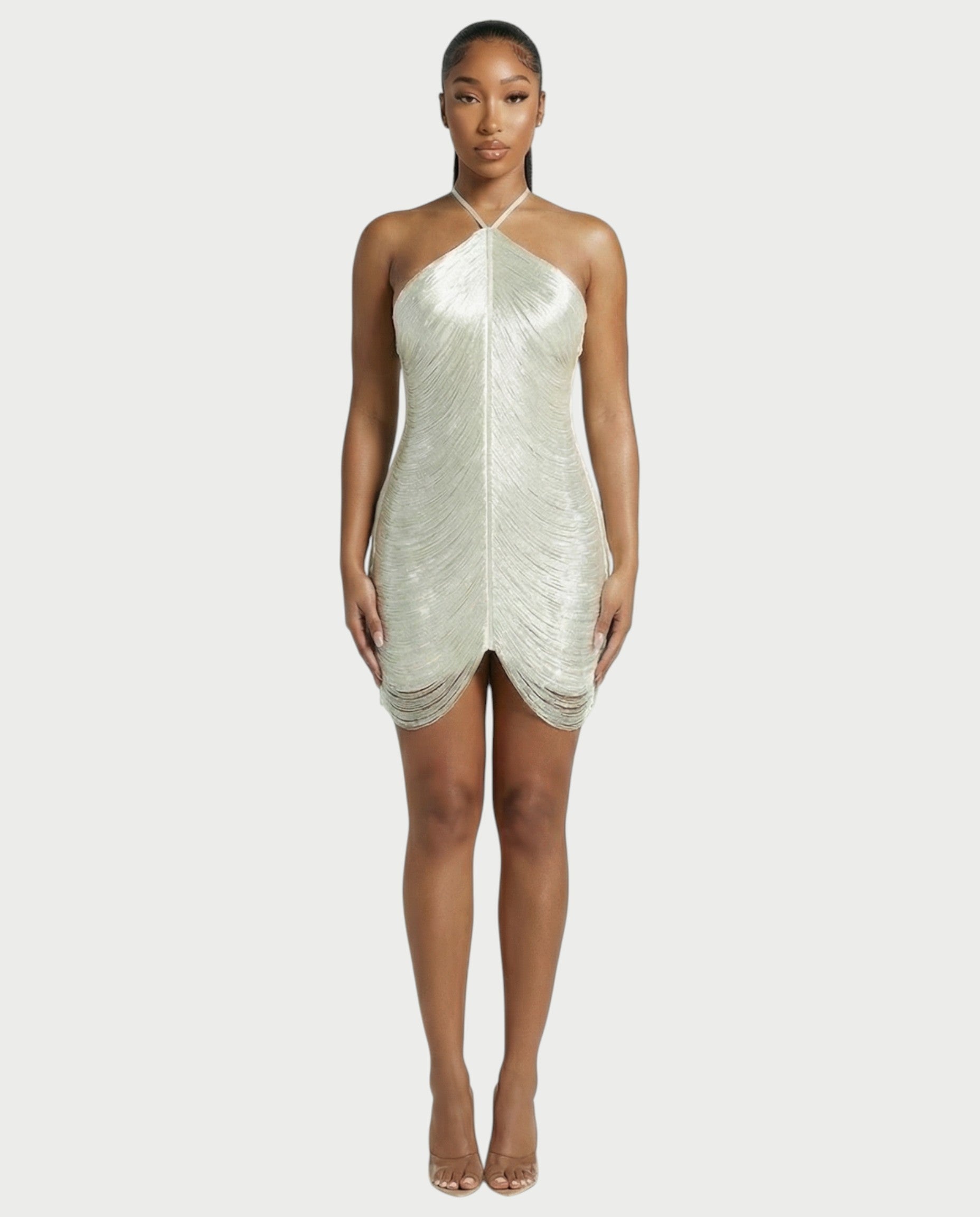 TRIZIA Halterneck Fringe Bodycon Mini Dress