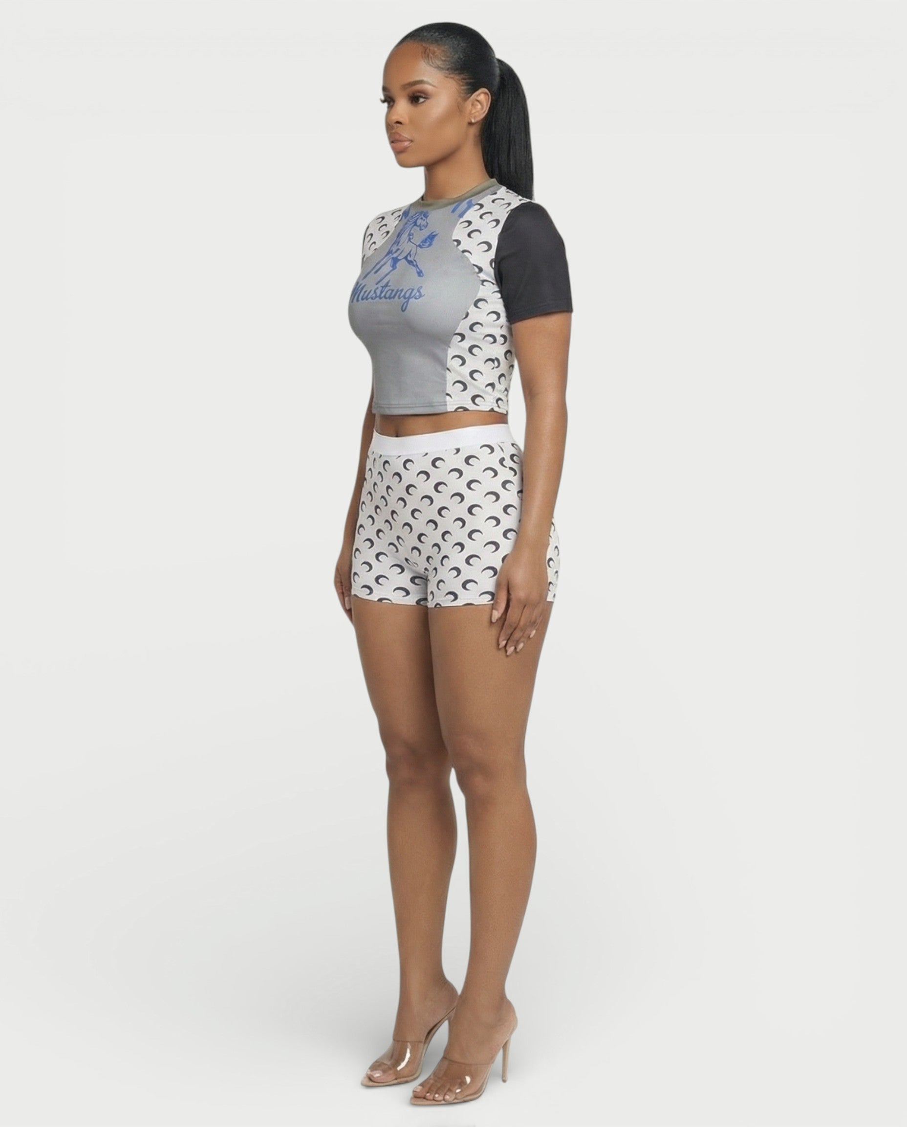 ZAVIA Crescent Contrast Print Crop Top & Shorts Set