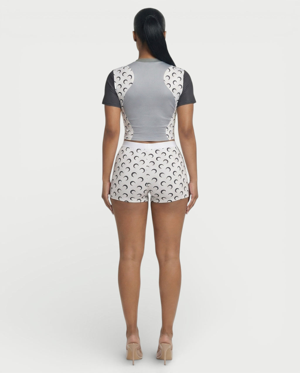 ZAVIA Crescent Contrast Print Crop Top & Shorts Set