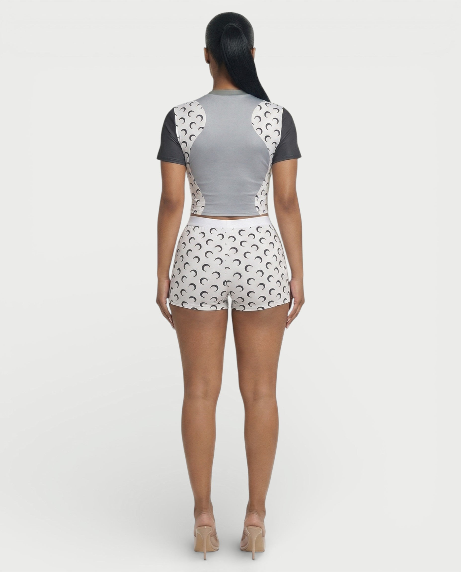 ZAVIA Crescent Contrast Print Crop Top & Shorts Set