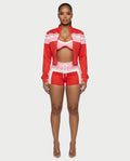 EMBERLY Contrast Zip-Up Jacket Three-Piece Set