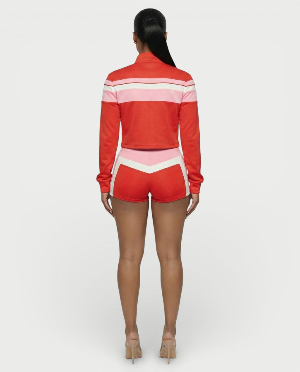 EMBERLY Contrast Zip-Up Jacket Three-Piece Set
