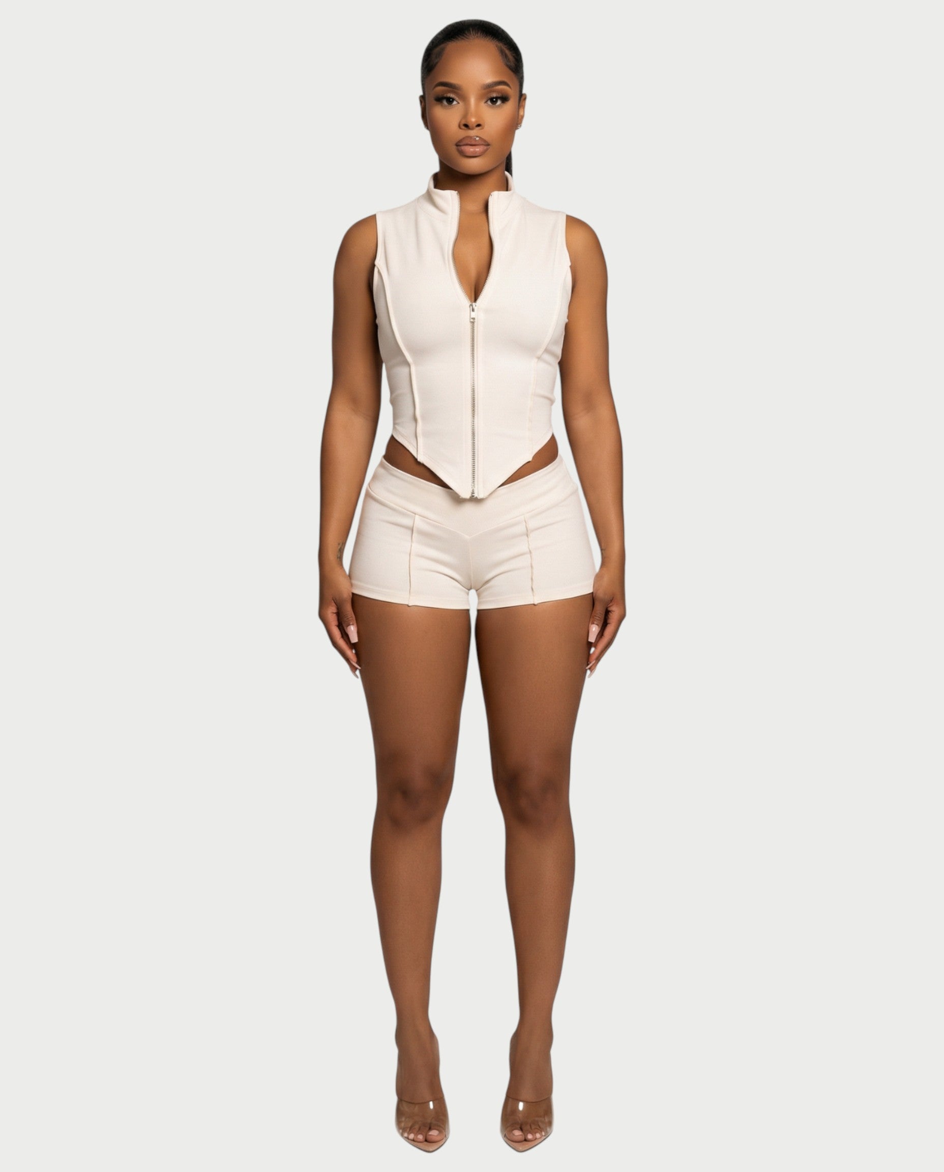 SARIAH Zip Up Cropped Tank Top & Shorts Set