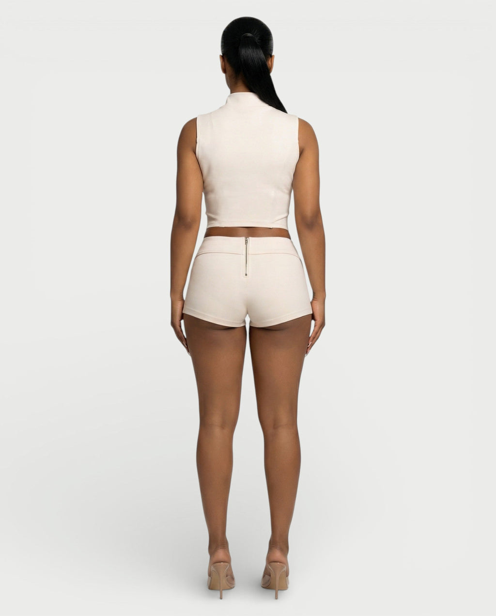 SARIAH Zip Up Cropped Tank Top & Shorts Set