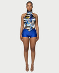 MAEVYN Backless High Neck Top & Shorts Set