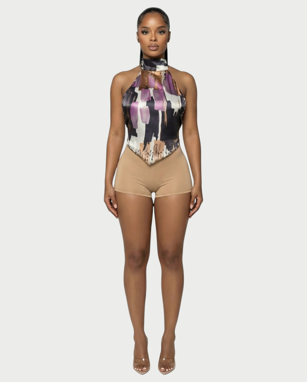 MAEVYN Backless High Neck Top & Shorts Set