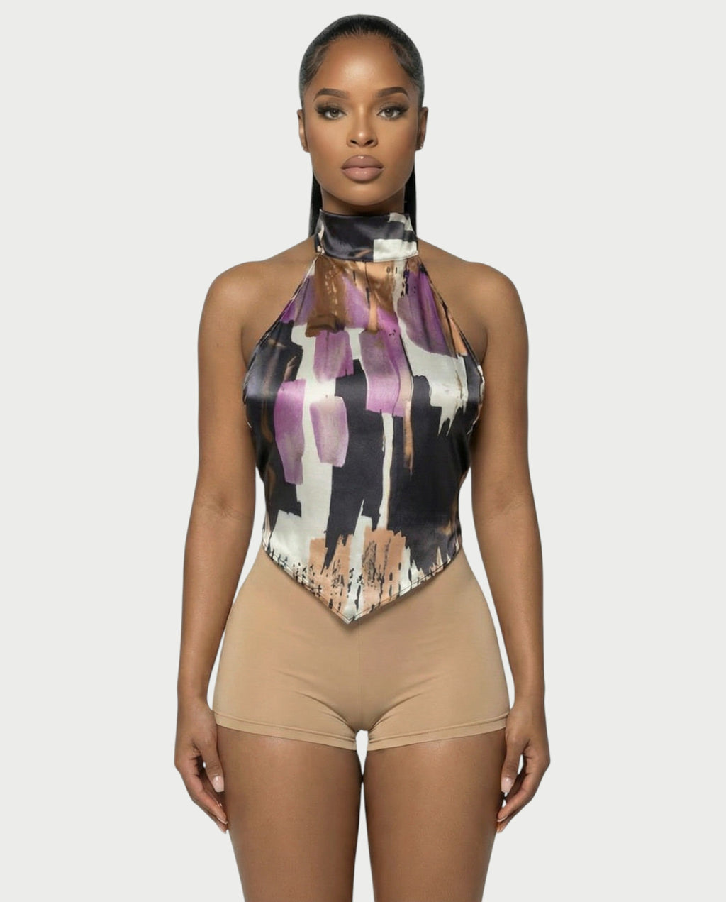 MAEVYN Backless High Neck Top & Shorts Set