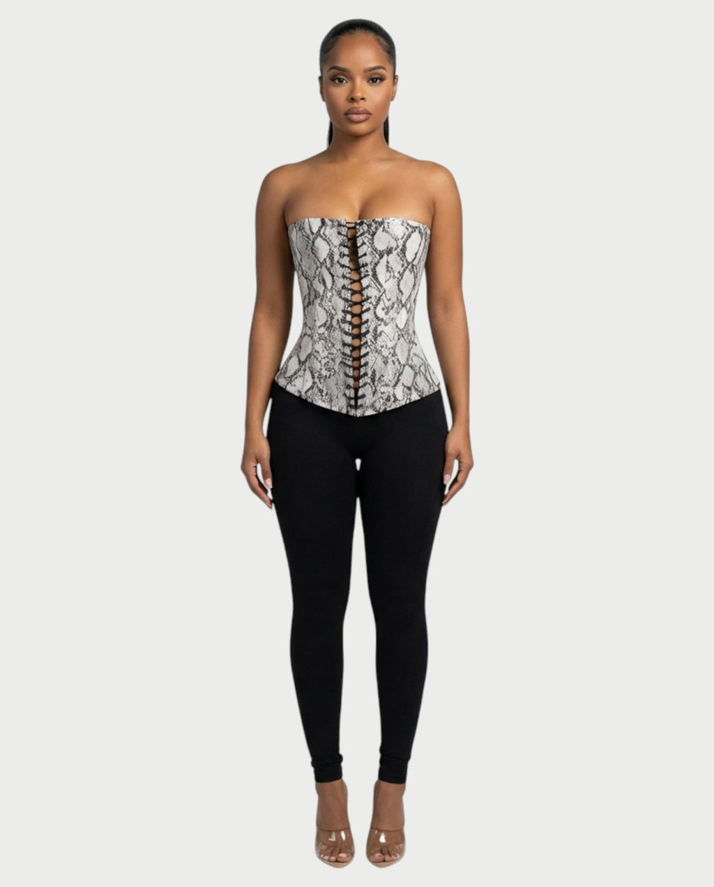 ANDRA Serpent Print Lace-Up Corset Top