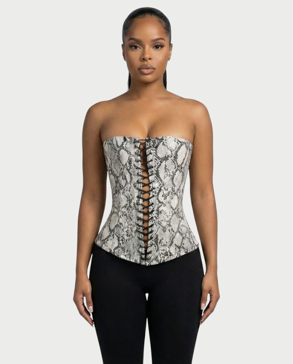 ANDRA Serpent Print Lace-Up Corset Top