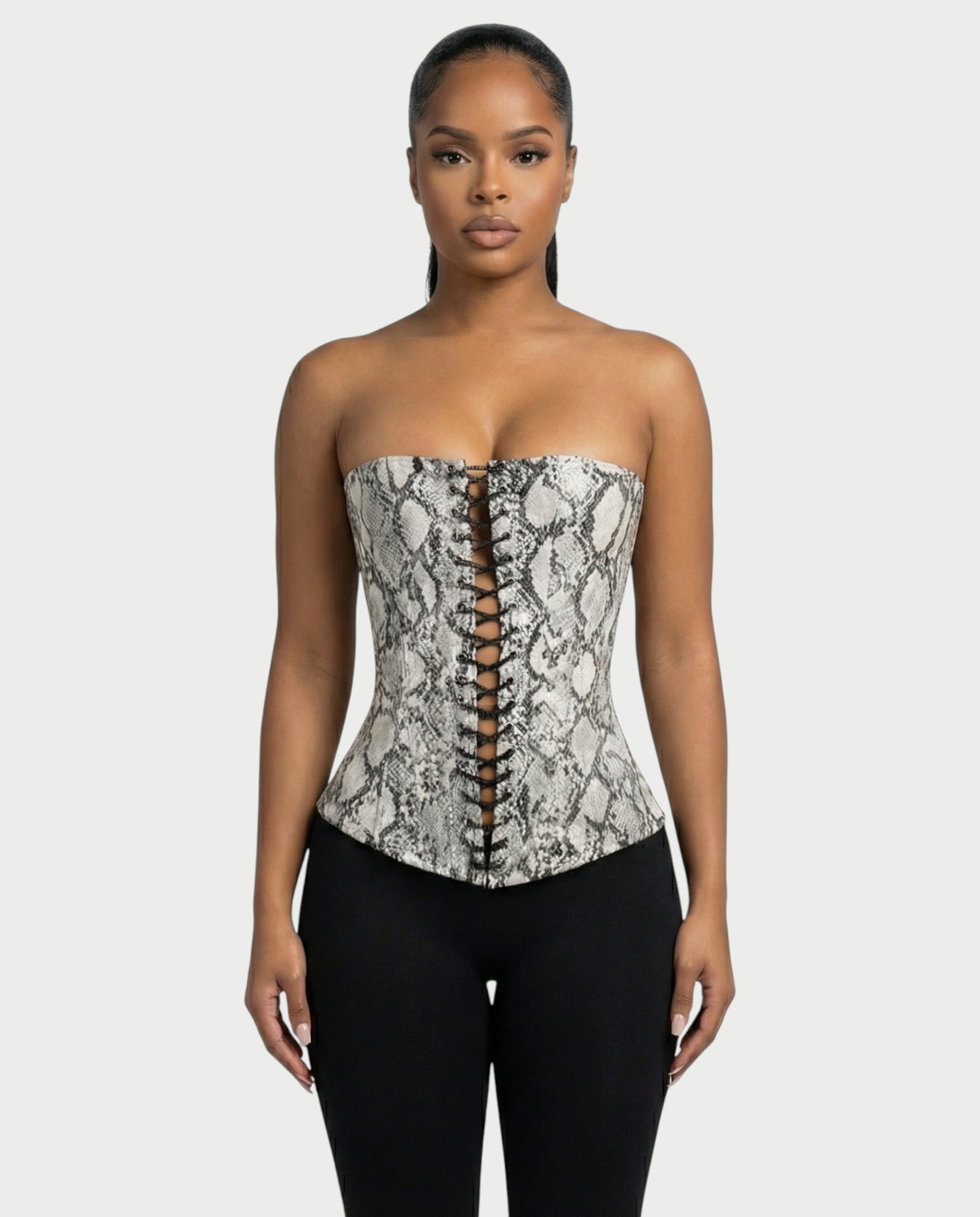 ANDRA Serpent Print Lace-Up Corset Top