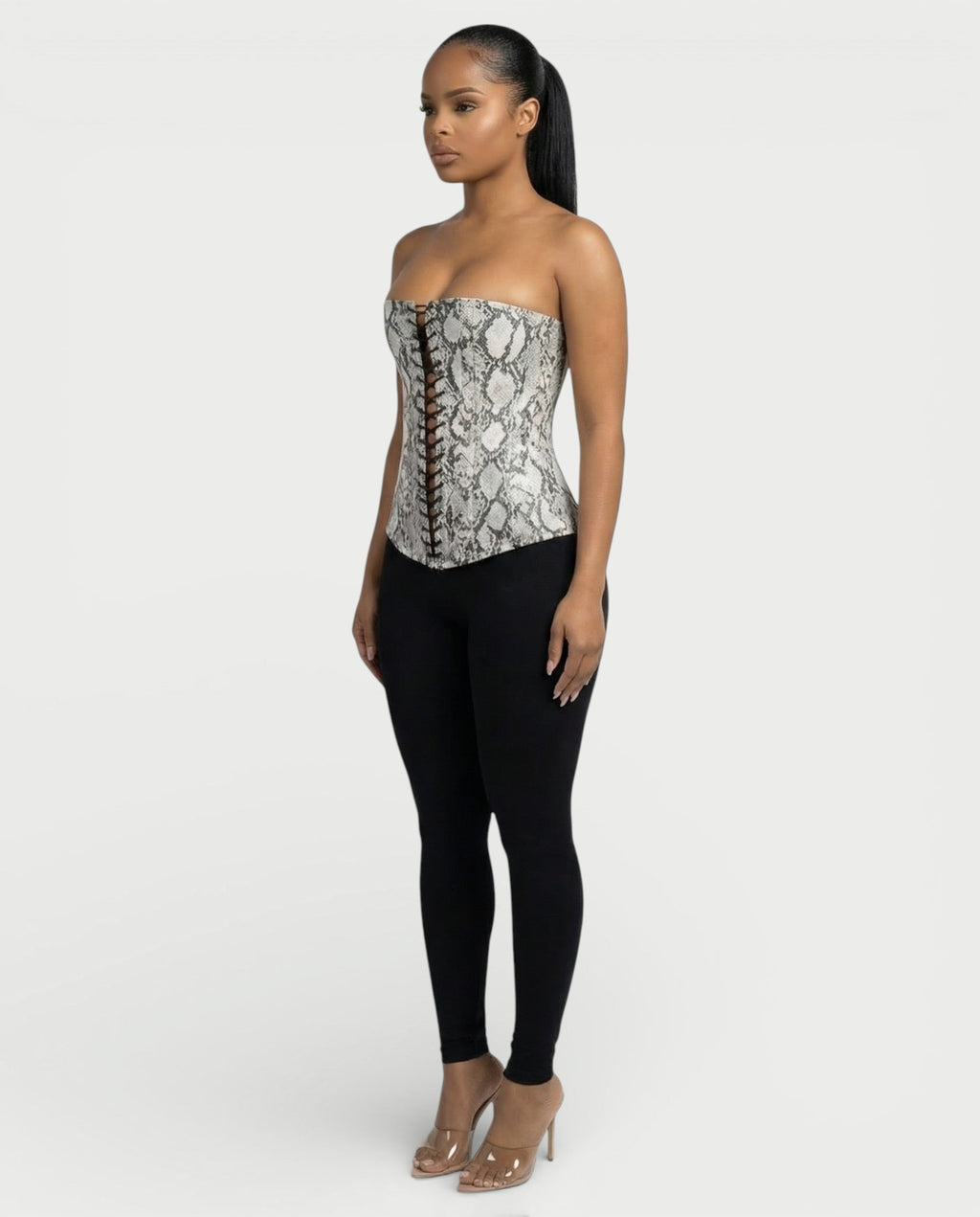 ANDRA Serpent Print Lace-Up Corset Top