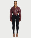 NIVIA Deep V Lapel Cropped Faux Leather Jacket