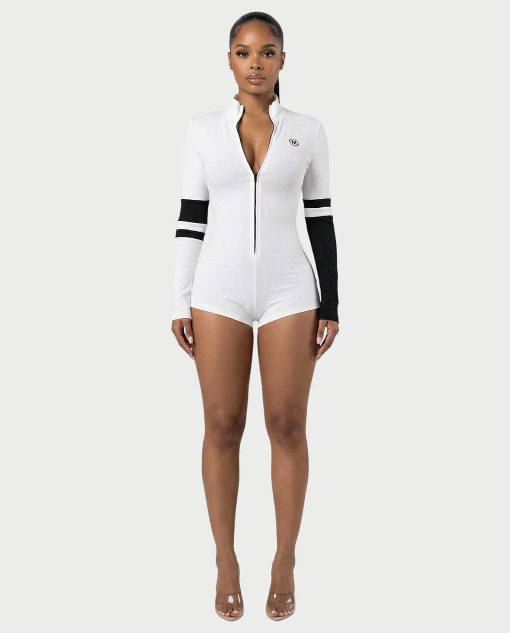 NICOLE Knitted High Collar Zipper Tight Romper