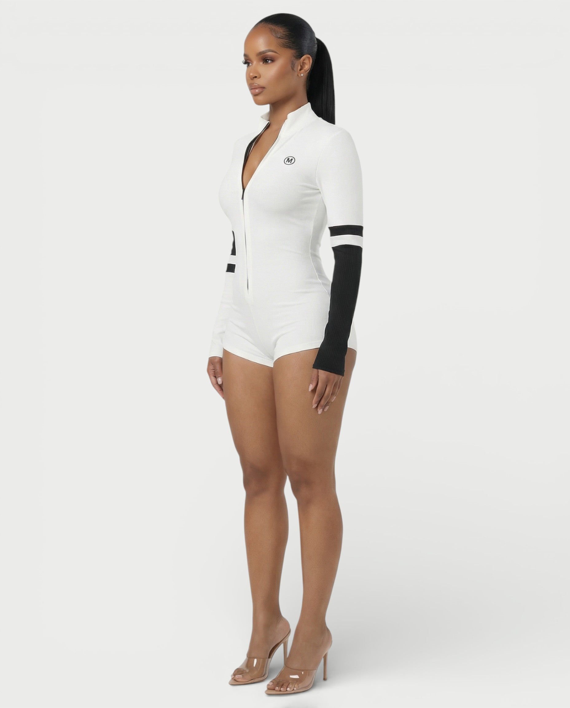 NICOLE Knitted High Collar Zipper Tight Romper