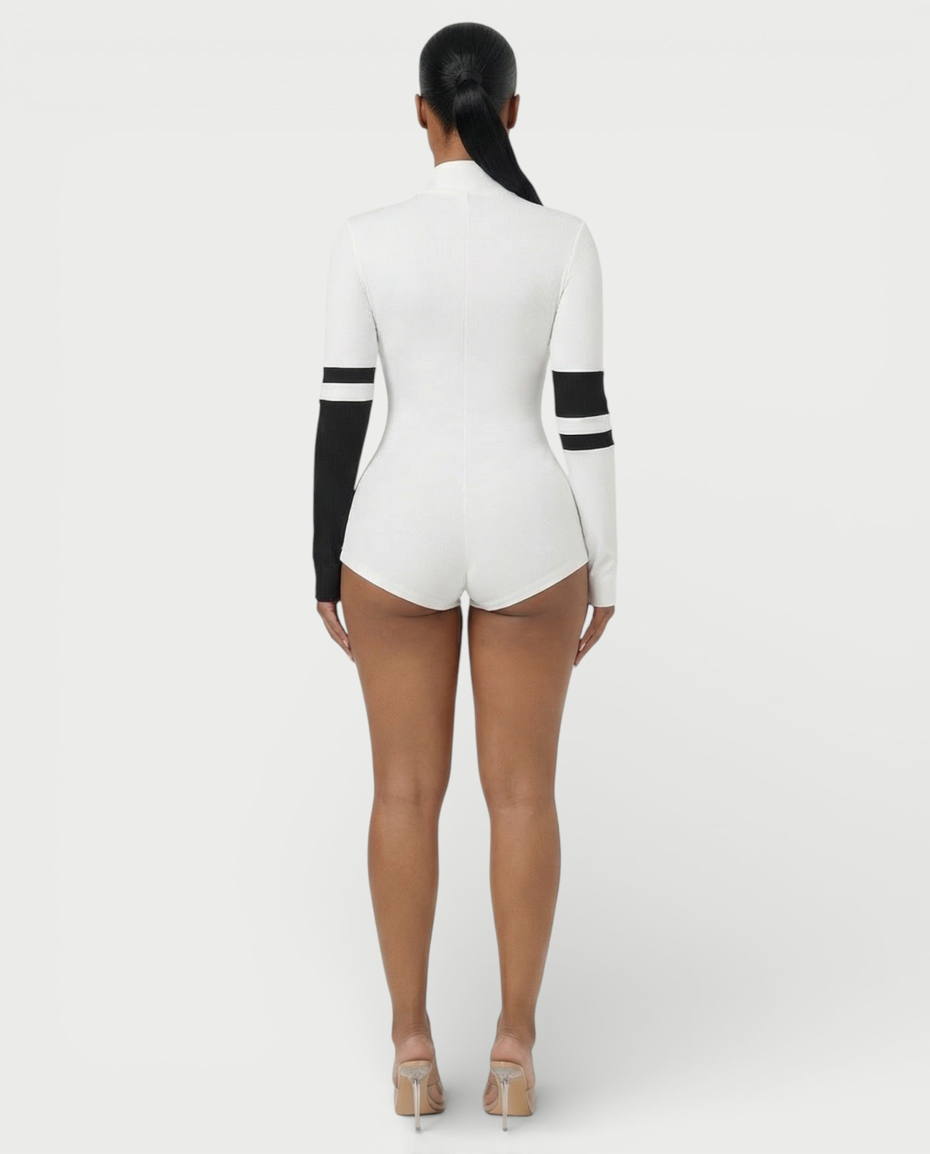 NICOLE Knitted High Collar Zipper Tight Romper