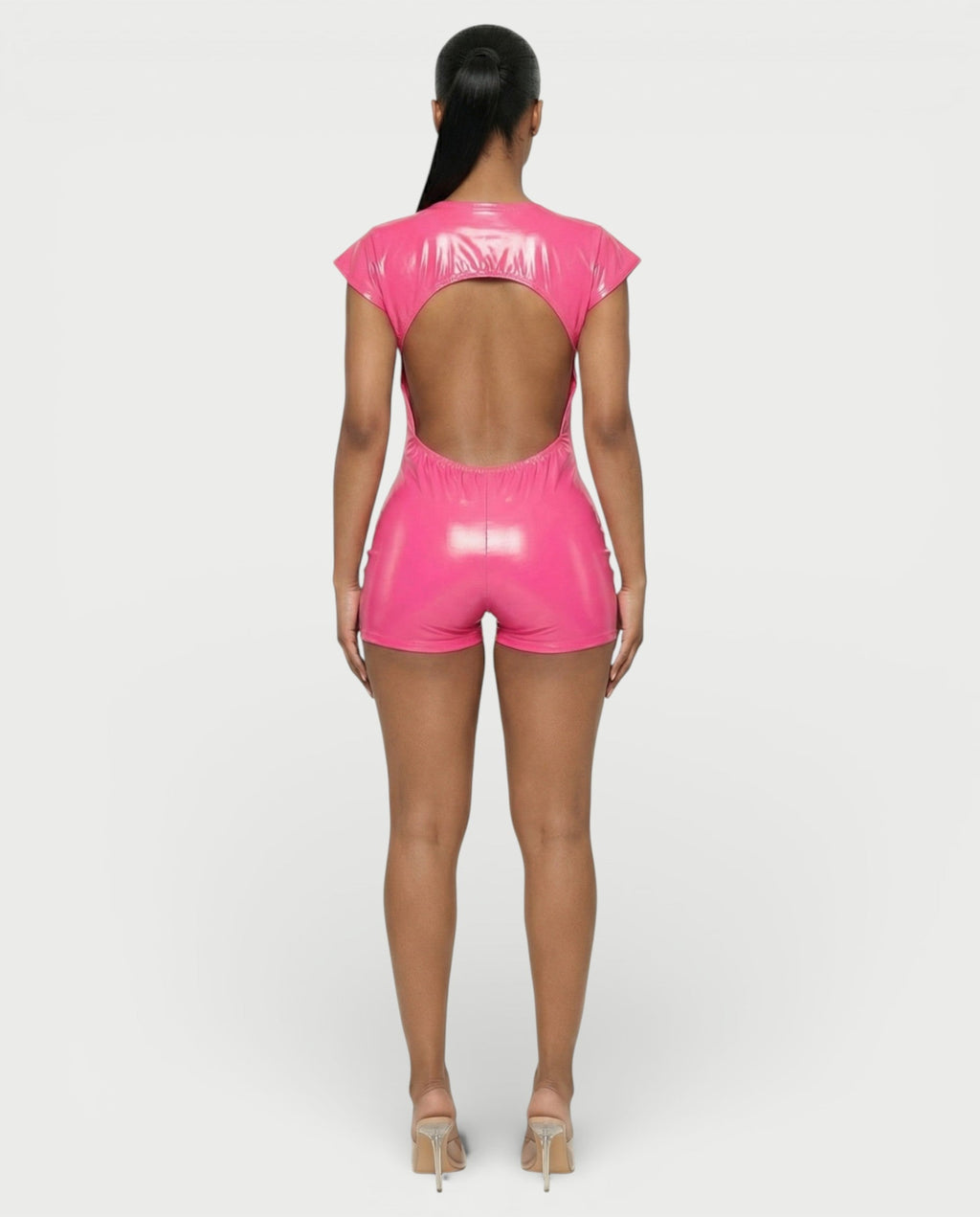 ANGELA Faux Leather Backless Romper