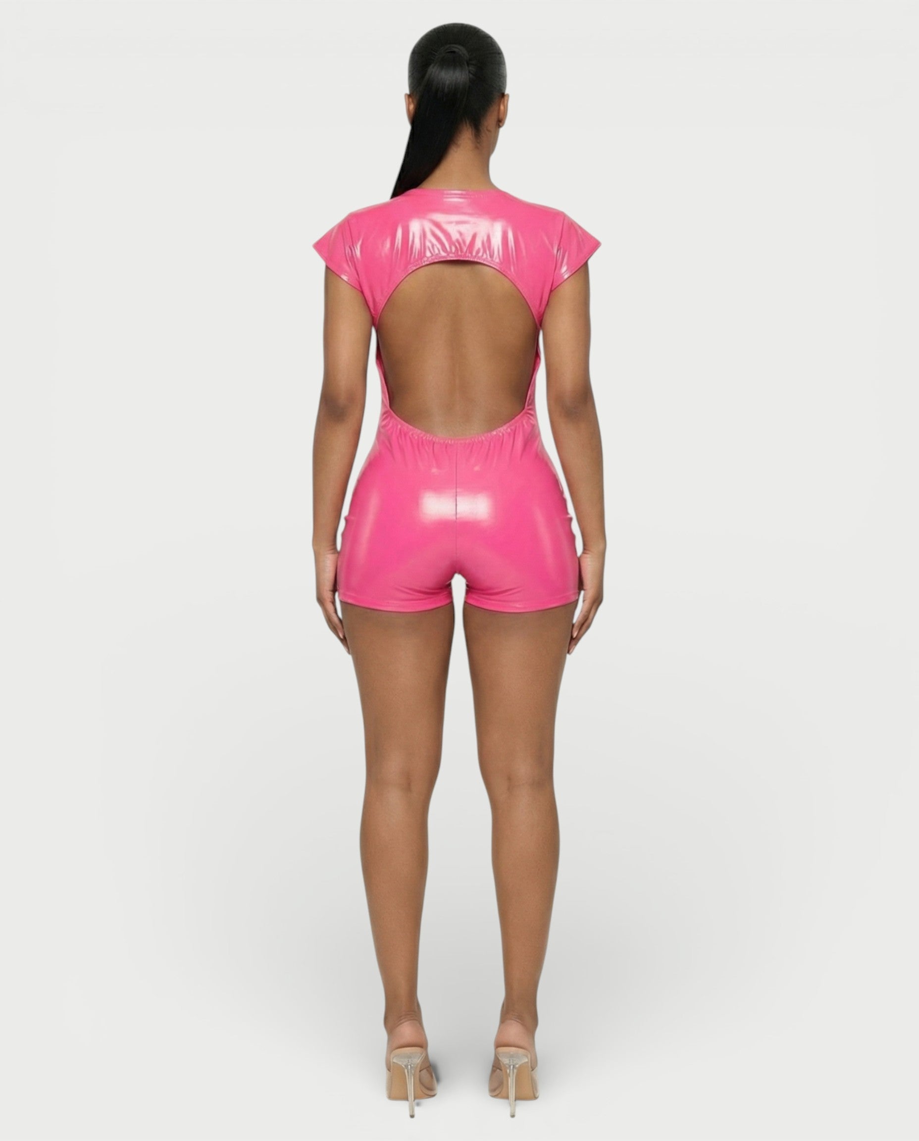 ANGELA Faux Leather Backless Romper