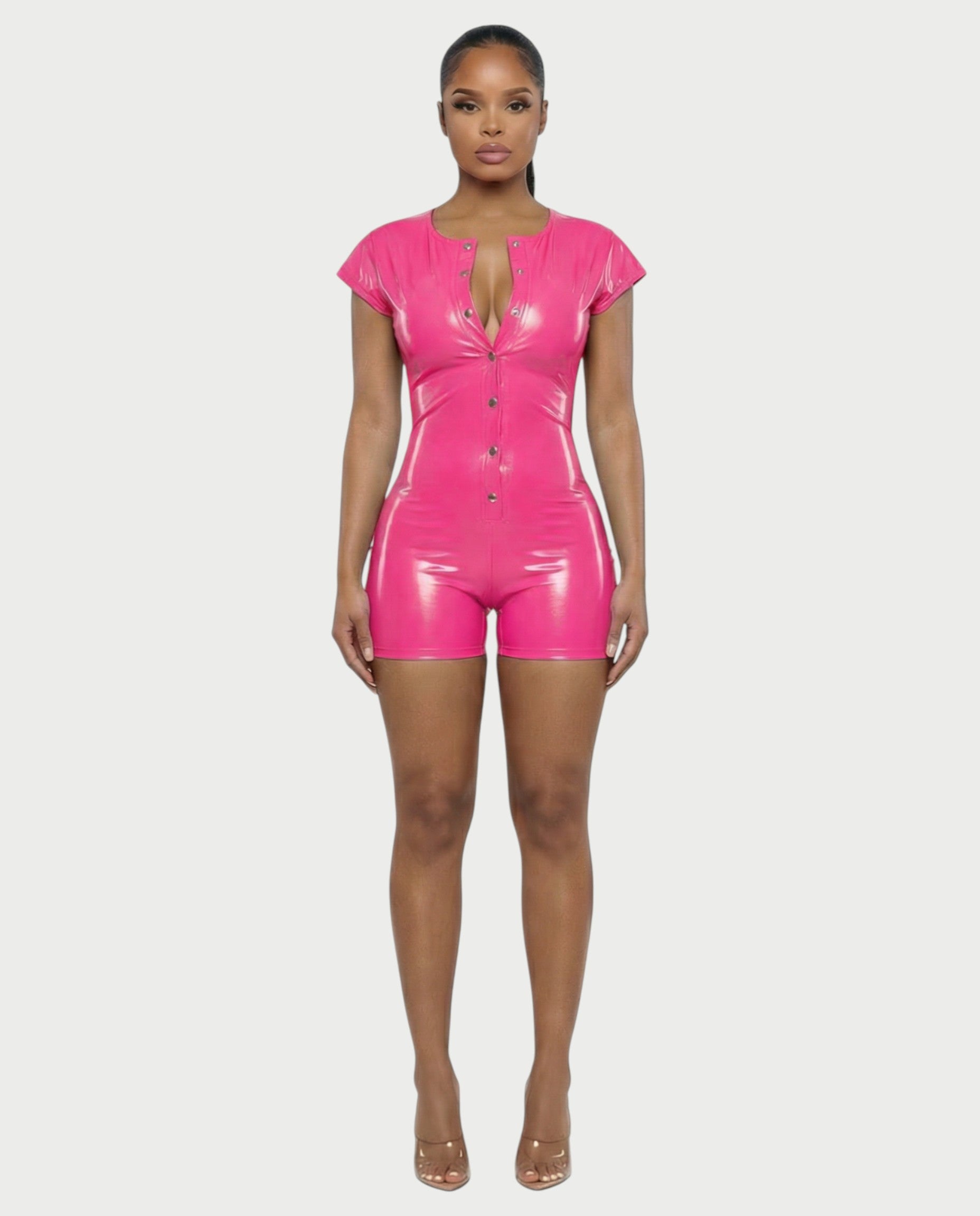 ANGELA Faux Leather Backless Romper