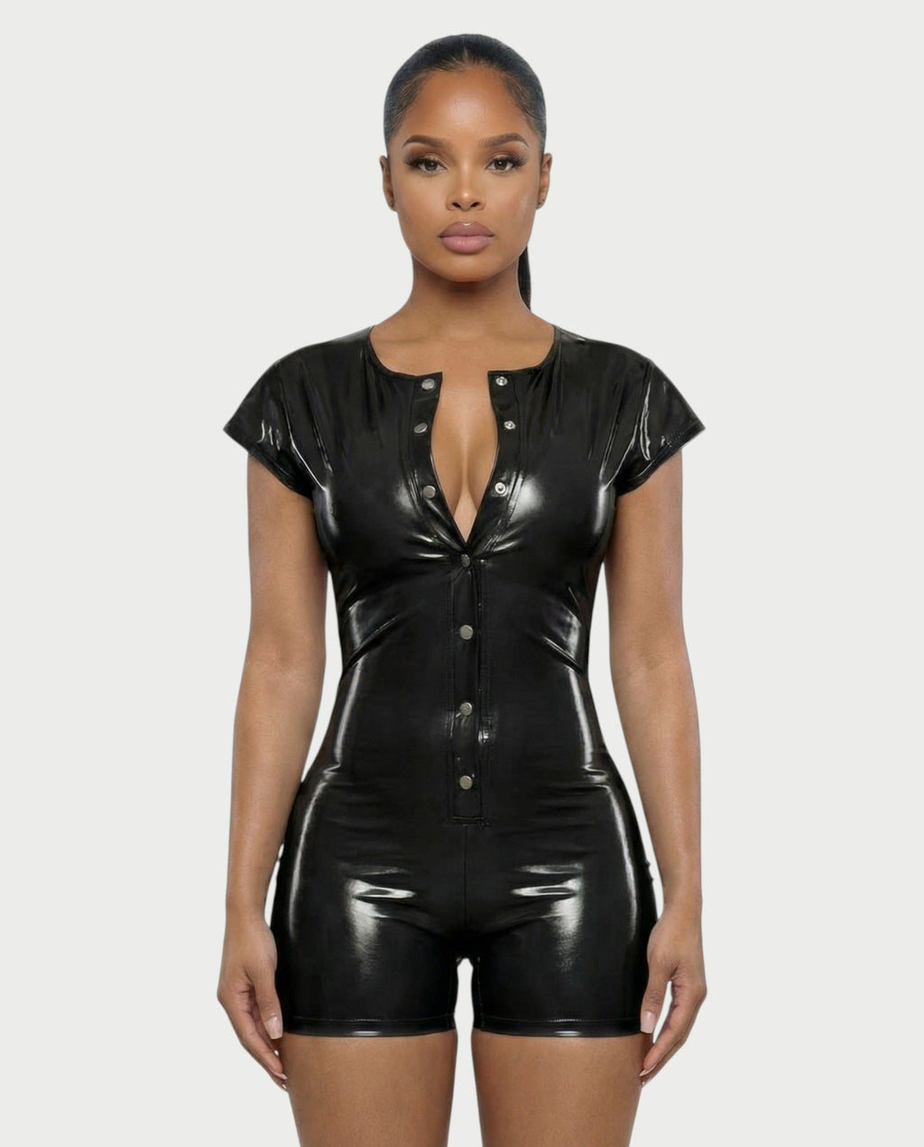 ANGELA Faux Leather Backless Romper