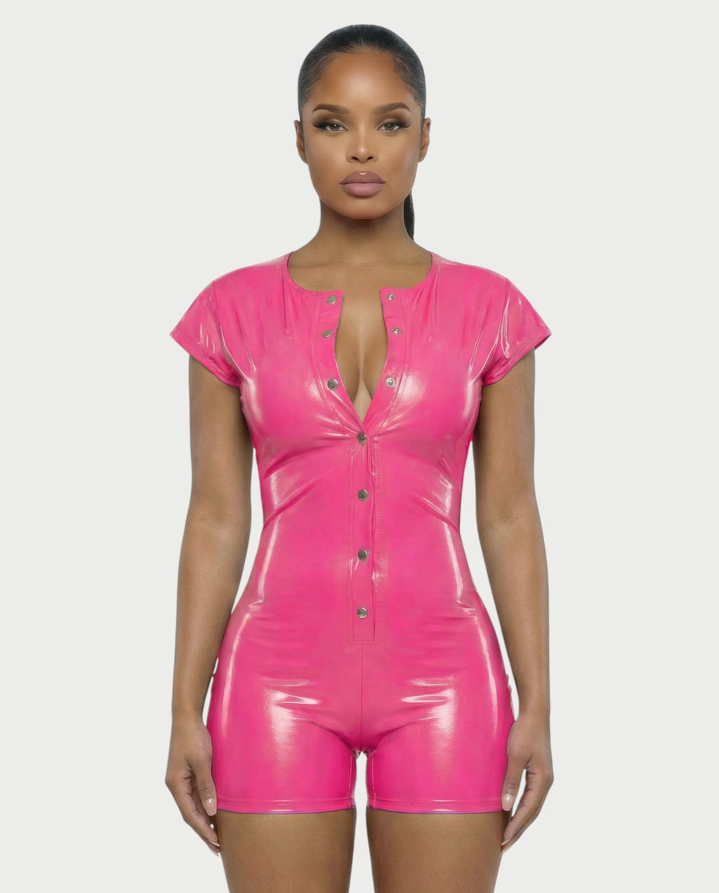 ANGELA Faux Leather Backless Romper