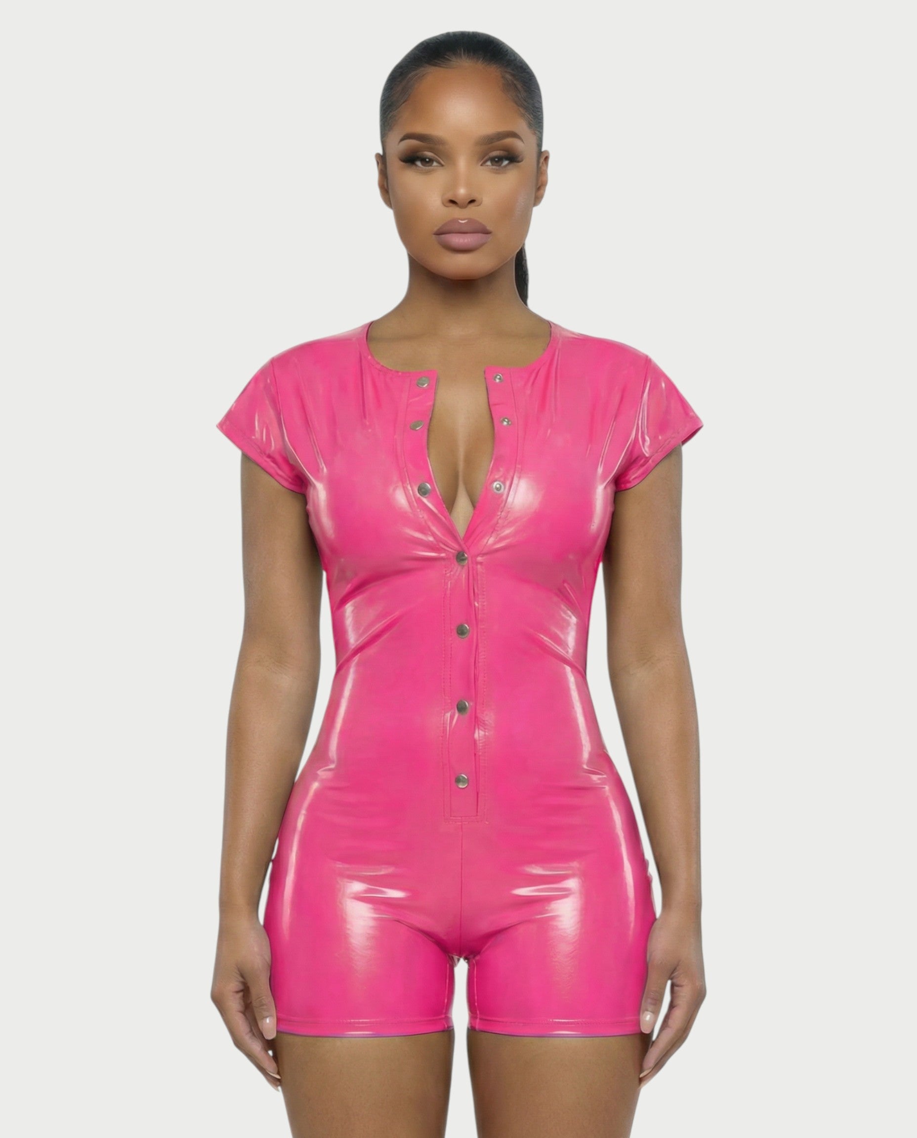 ANGELA Faux Leather Backless Romper
