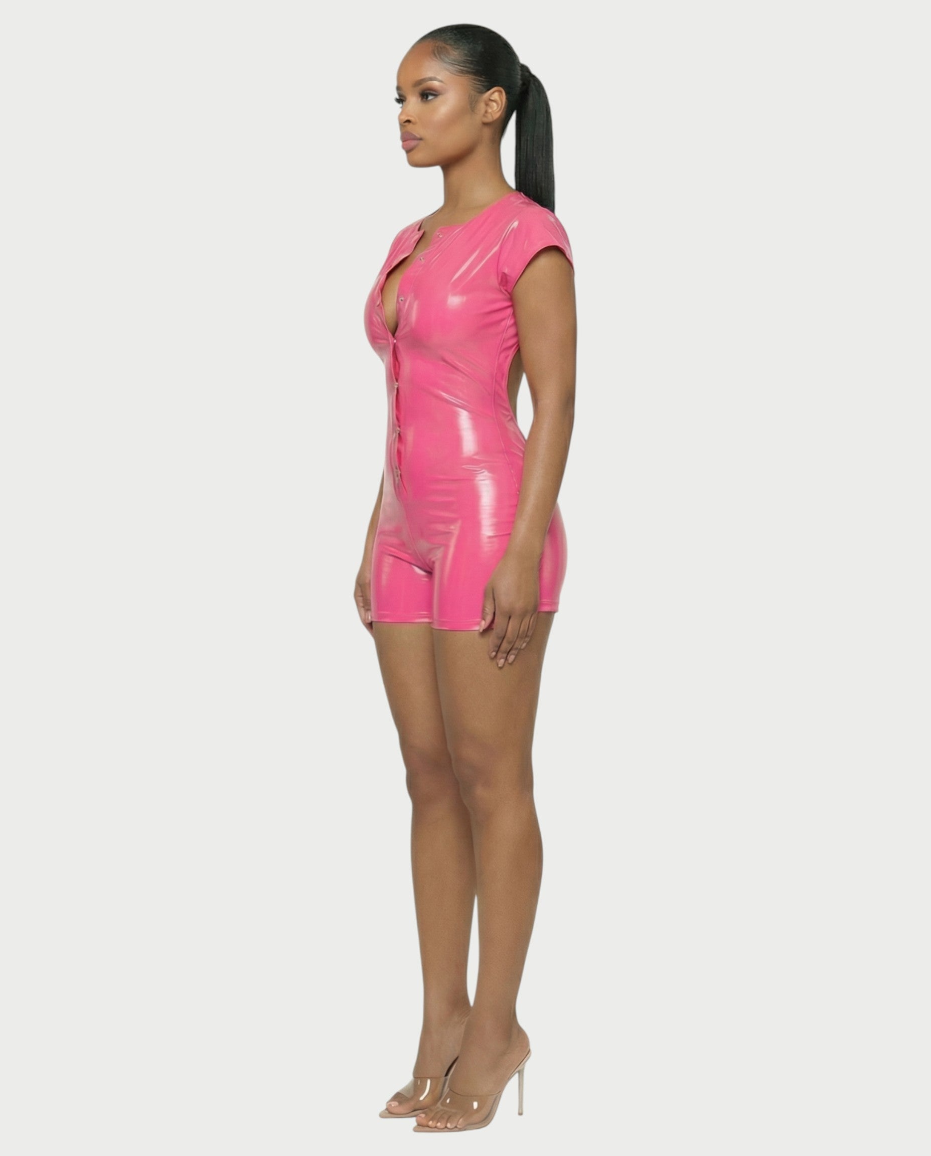 ANGELA Faux Leather Backless Romper