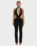 ELONA Deep Plunge Halter Flare Jumpsuit