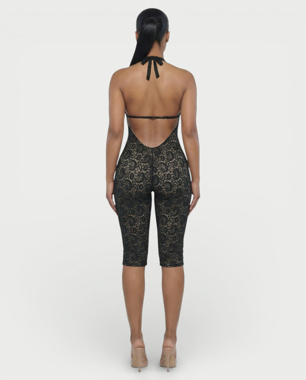VENYA Deep-V Halterneck Lace Romper
