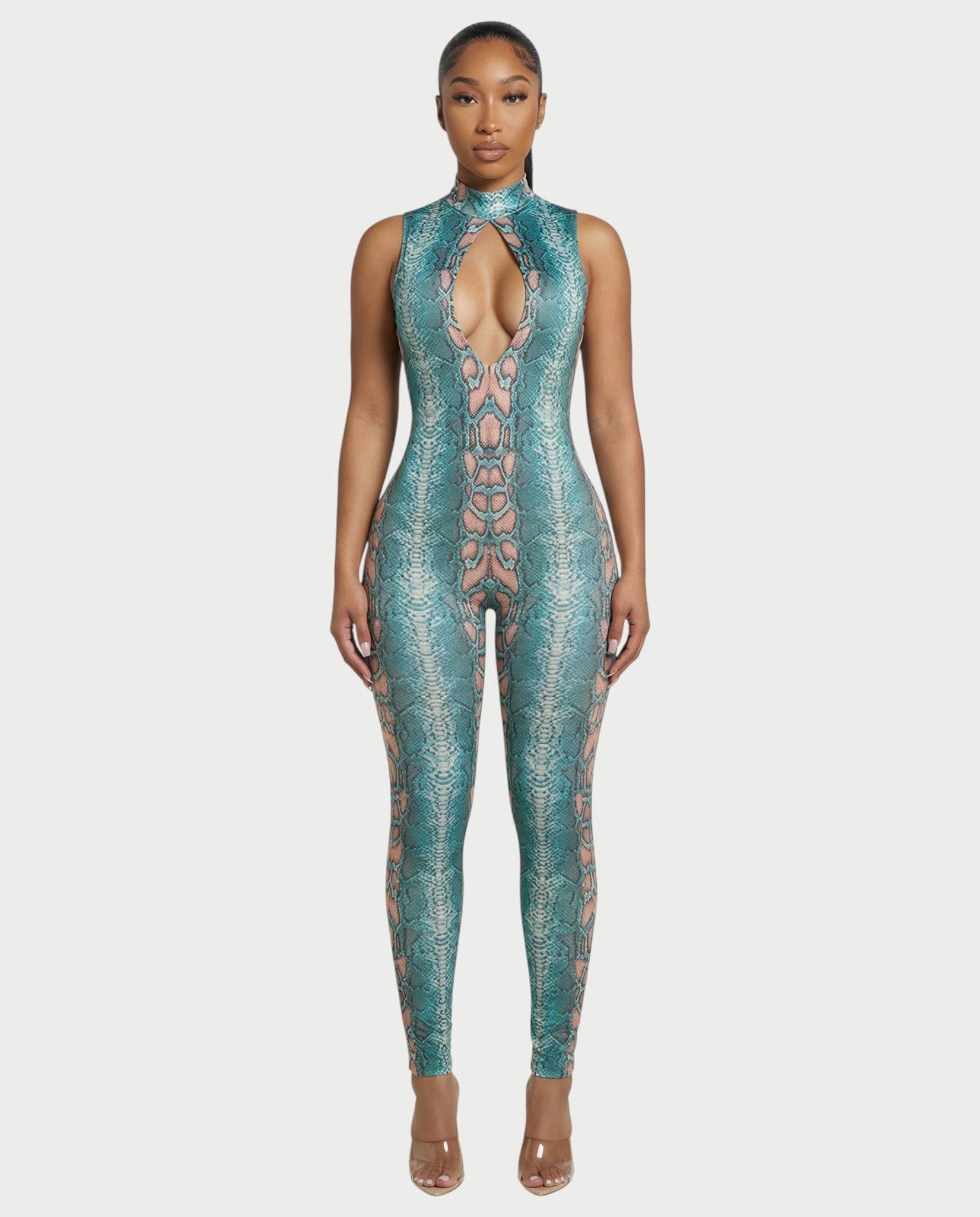 KENZIE Snakeskin Cut-Out Jumpsuit