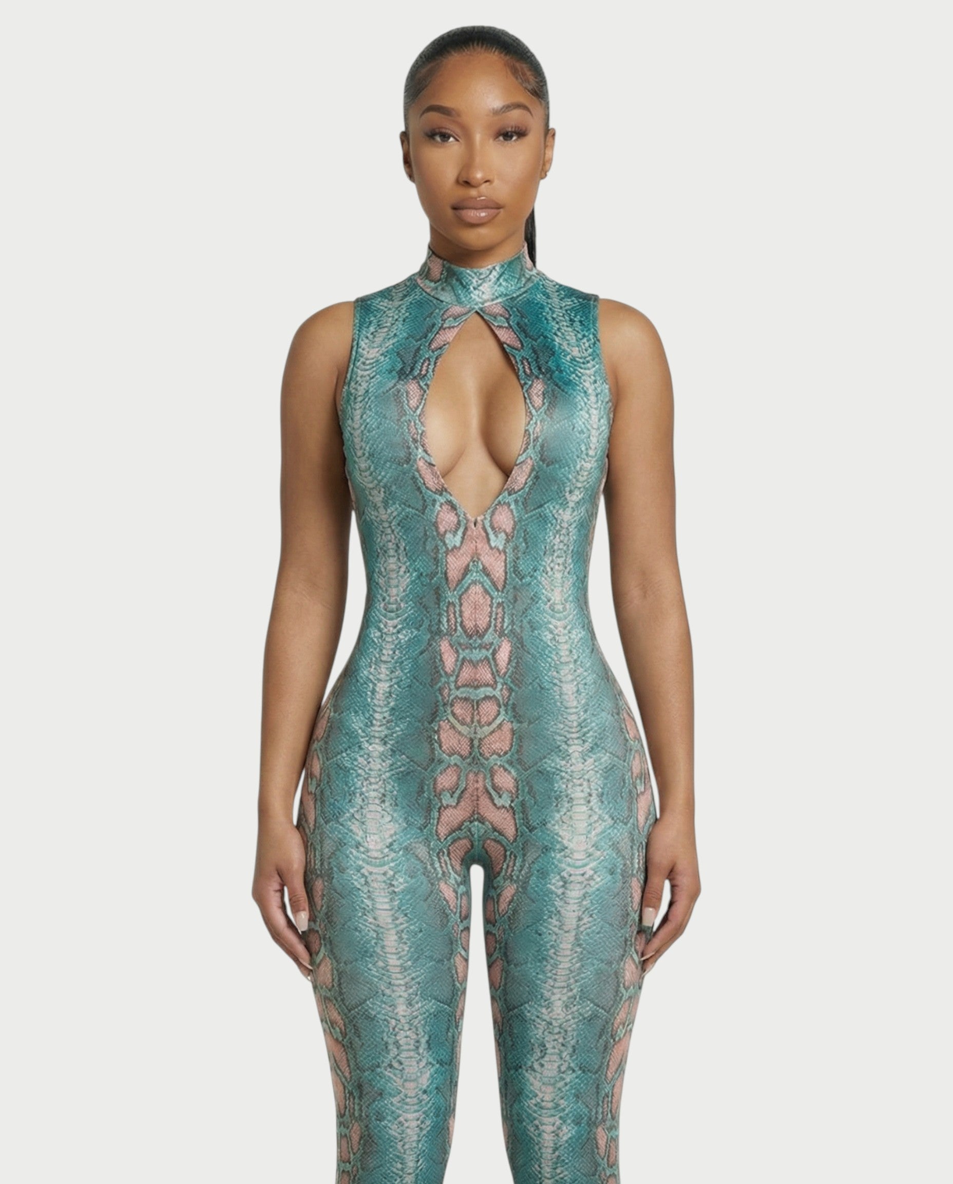 KENZIE Snakeskin Cut-Out Jumpsuit