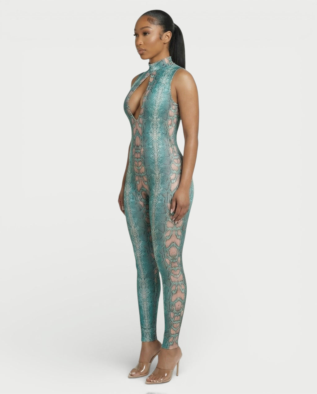 KENZIE Snakeskin Cut-Out Jumpsuit