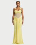 ALLEYA Halterneck Ruched Mesh Panel Maxi Dress