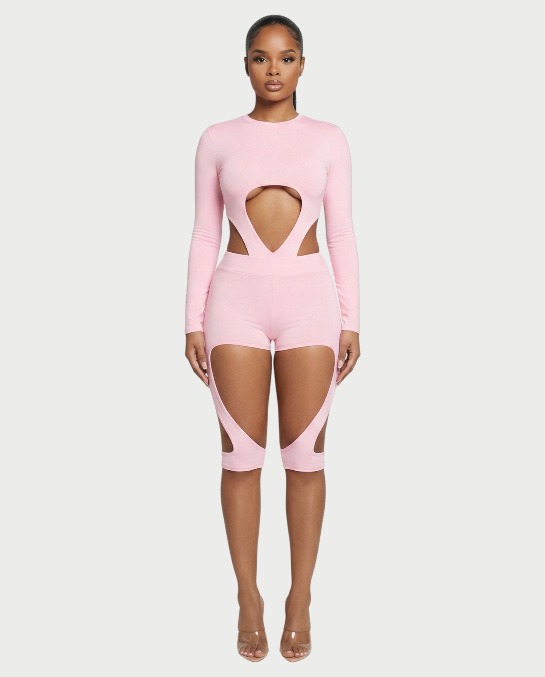 CELLA Cutout Long Sleeve Bodysuit & Shorts Set