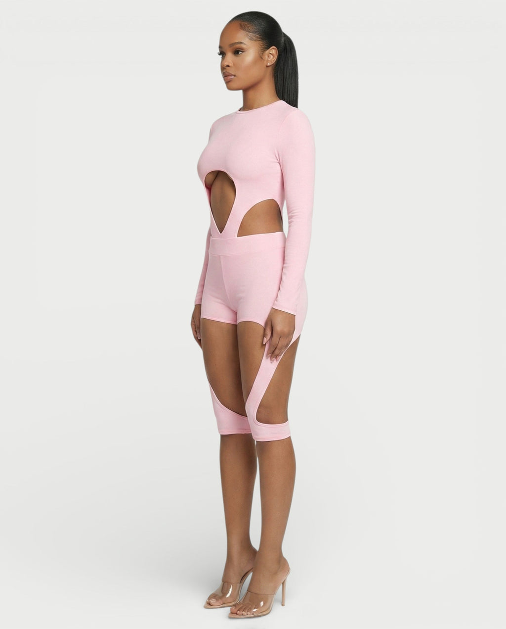 CELLA Cutout Long Sleeve Bodysuit & Shorts Set