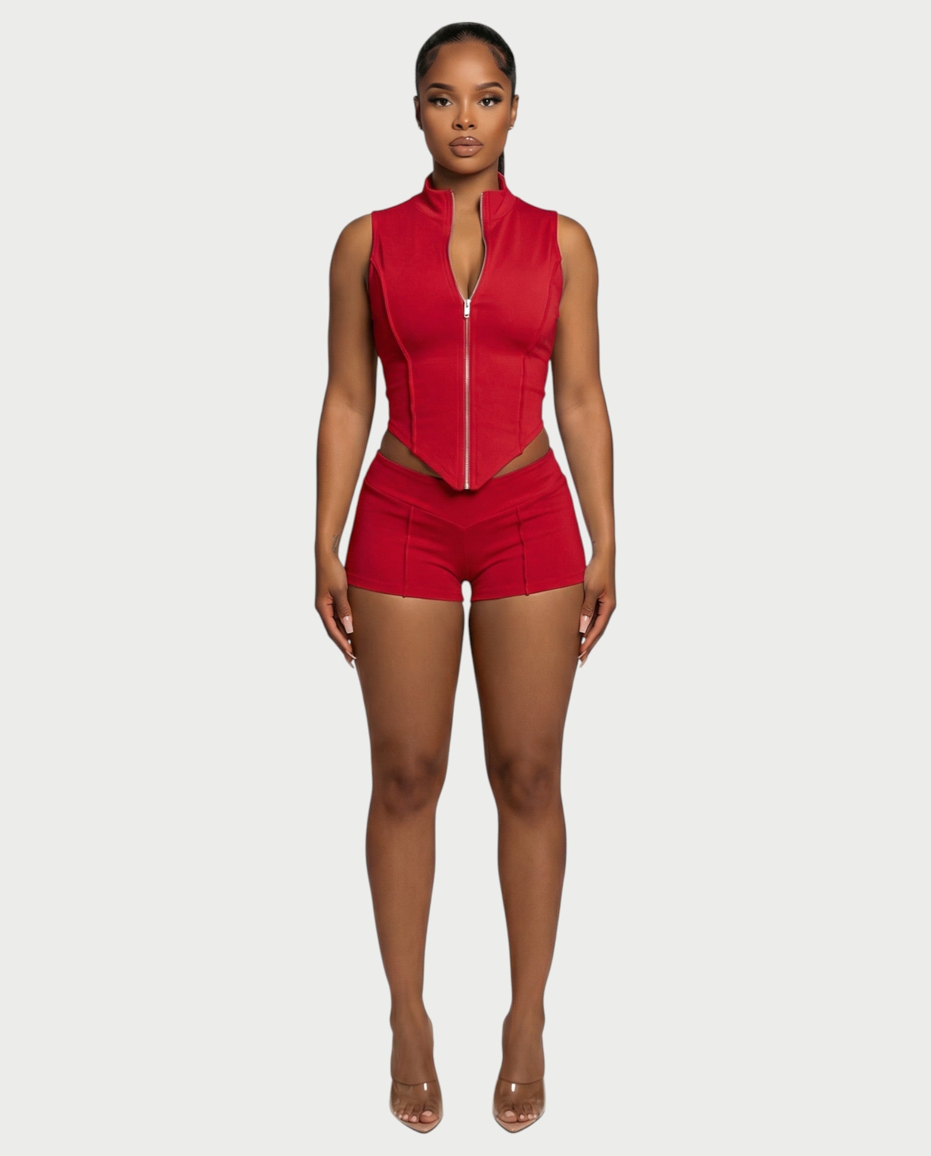 SARIAH Zip Up Cropped Tank Top & Shorts Set