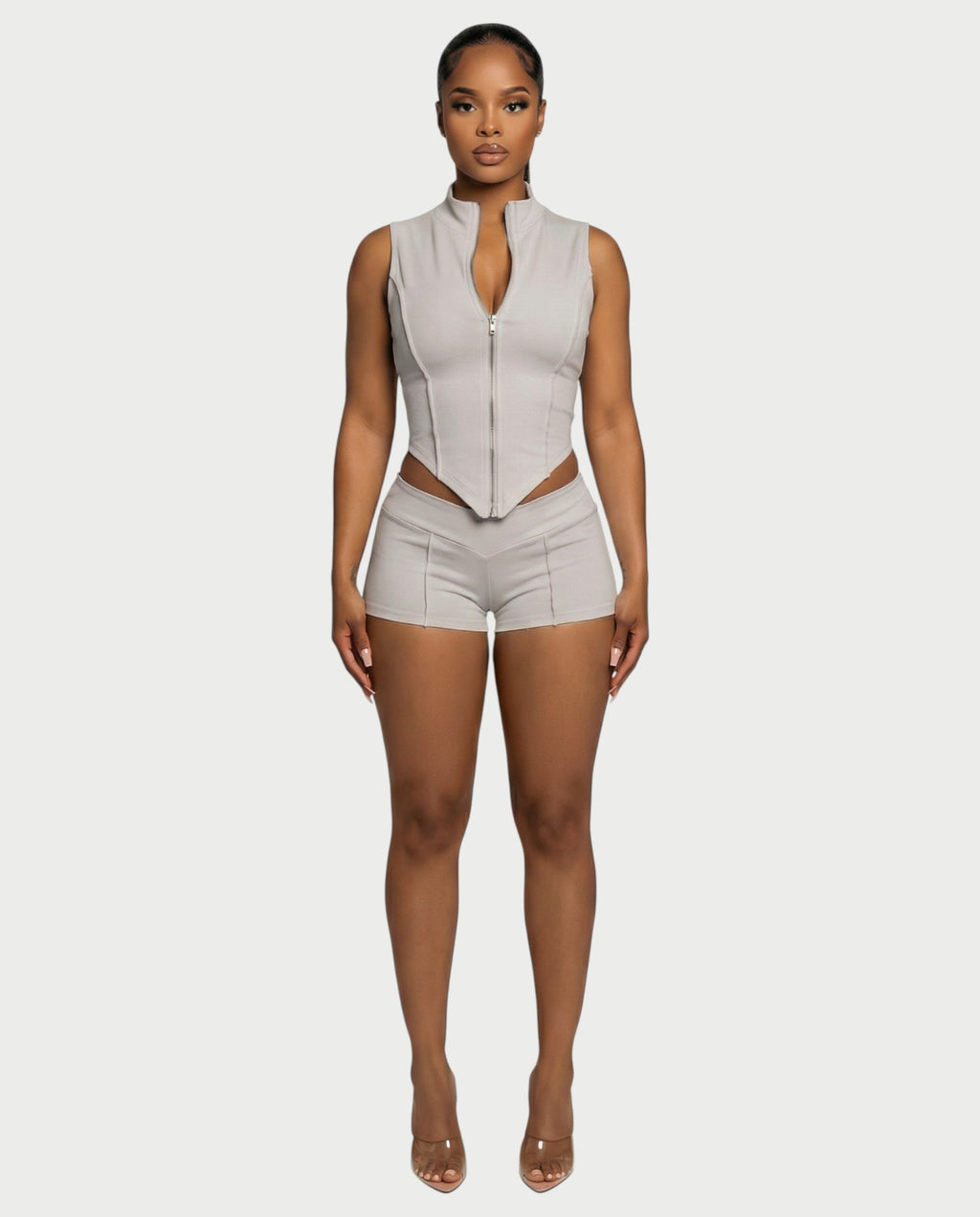 SARIAH Zip Up Cropped Tank Top & Shorts Set