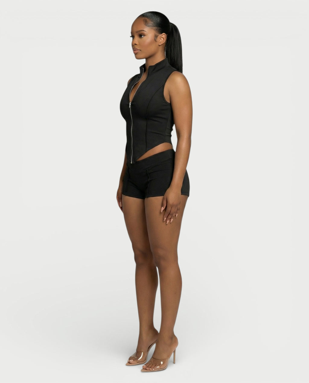 SARIAH Zip Up Cropped Tank Top & Shorts Set