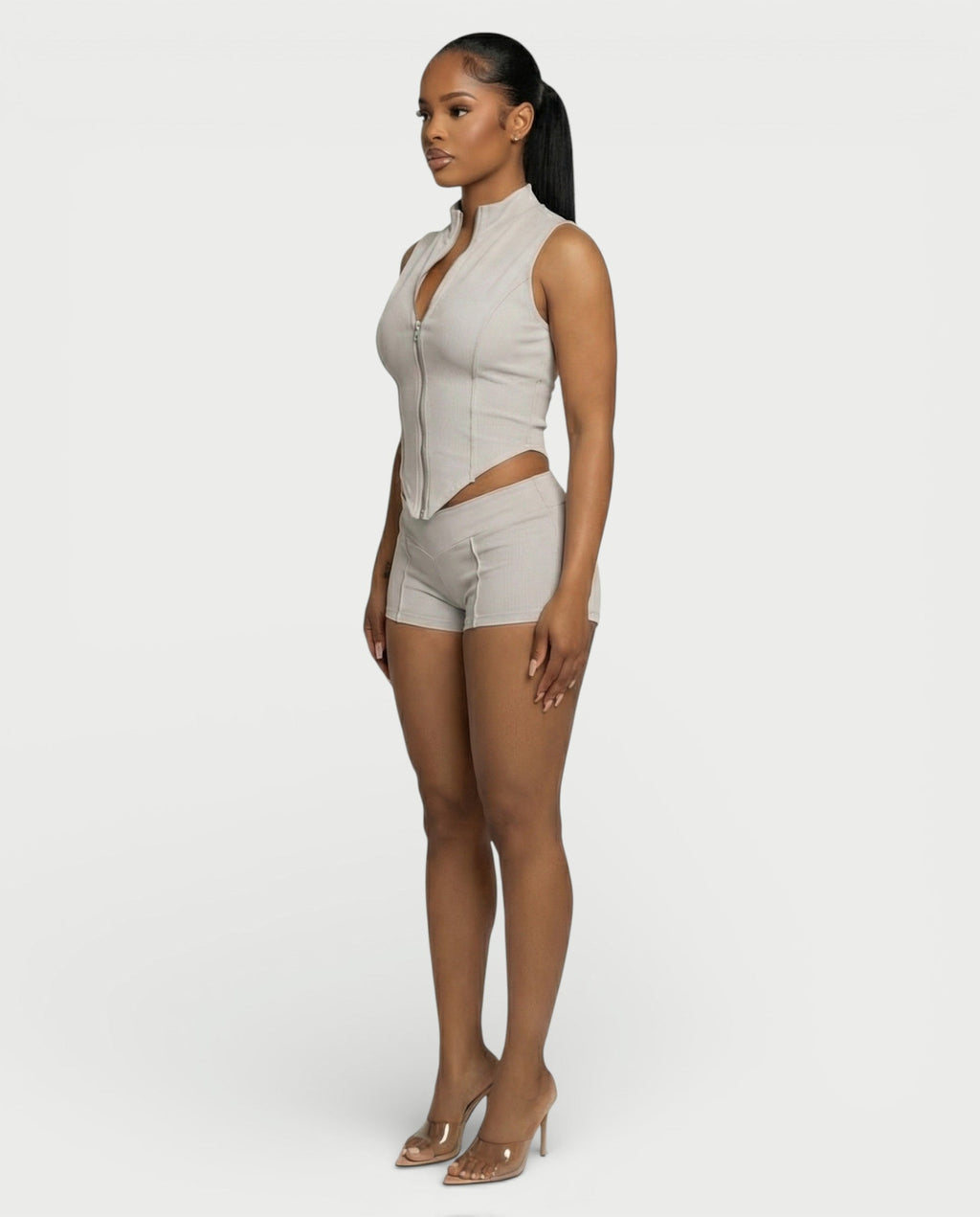 SARIAH Zip Up Cropped Tank Top & Shorts Set