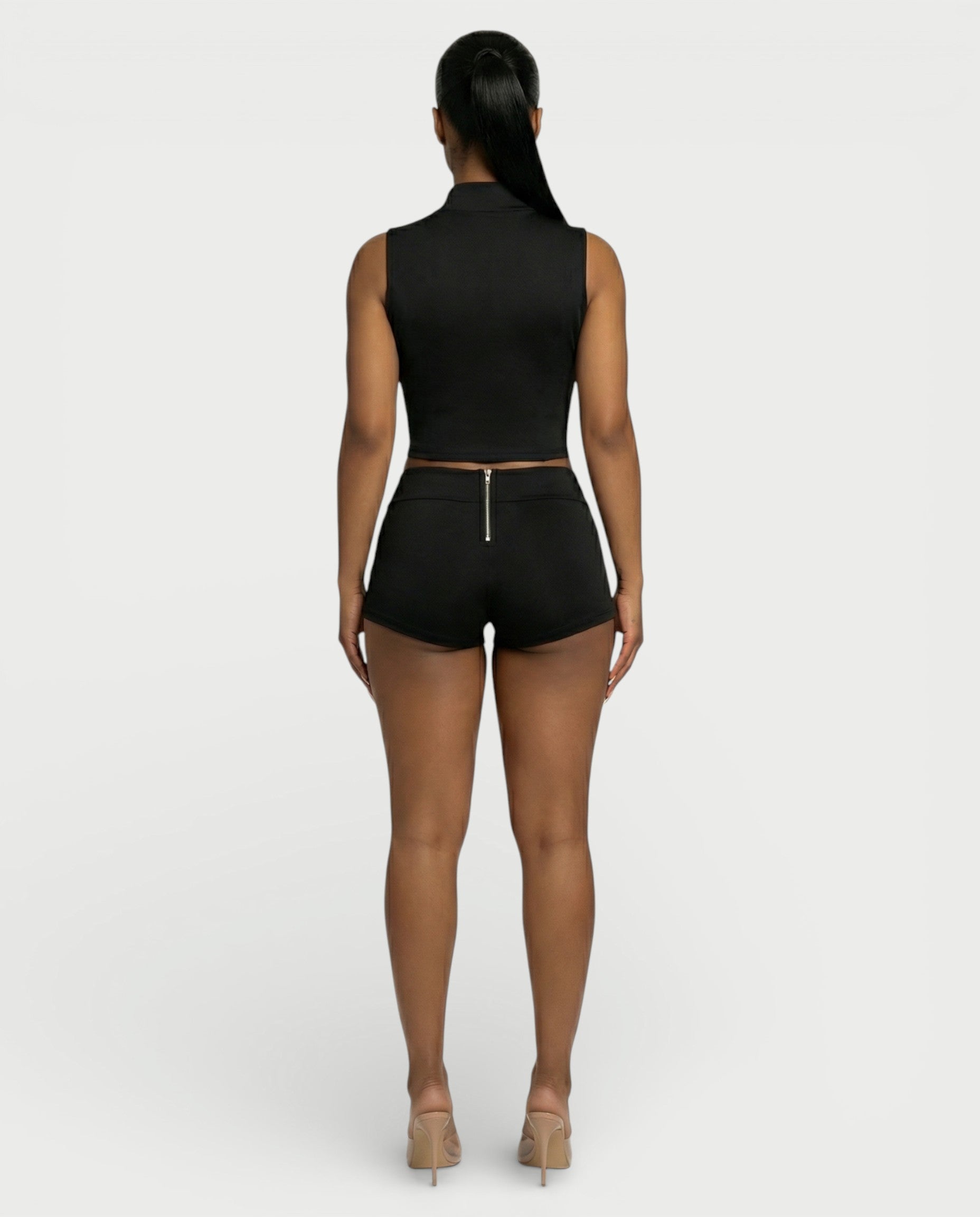 SARIAH Zip Up Cropped Tank Top & Shorts Set