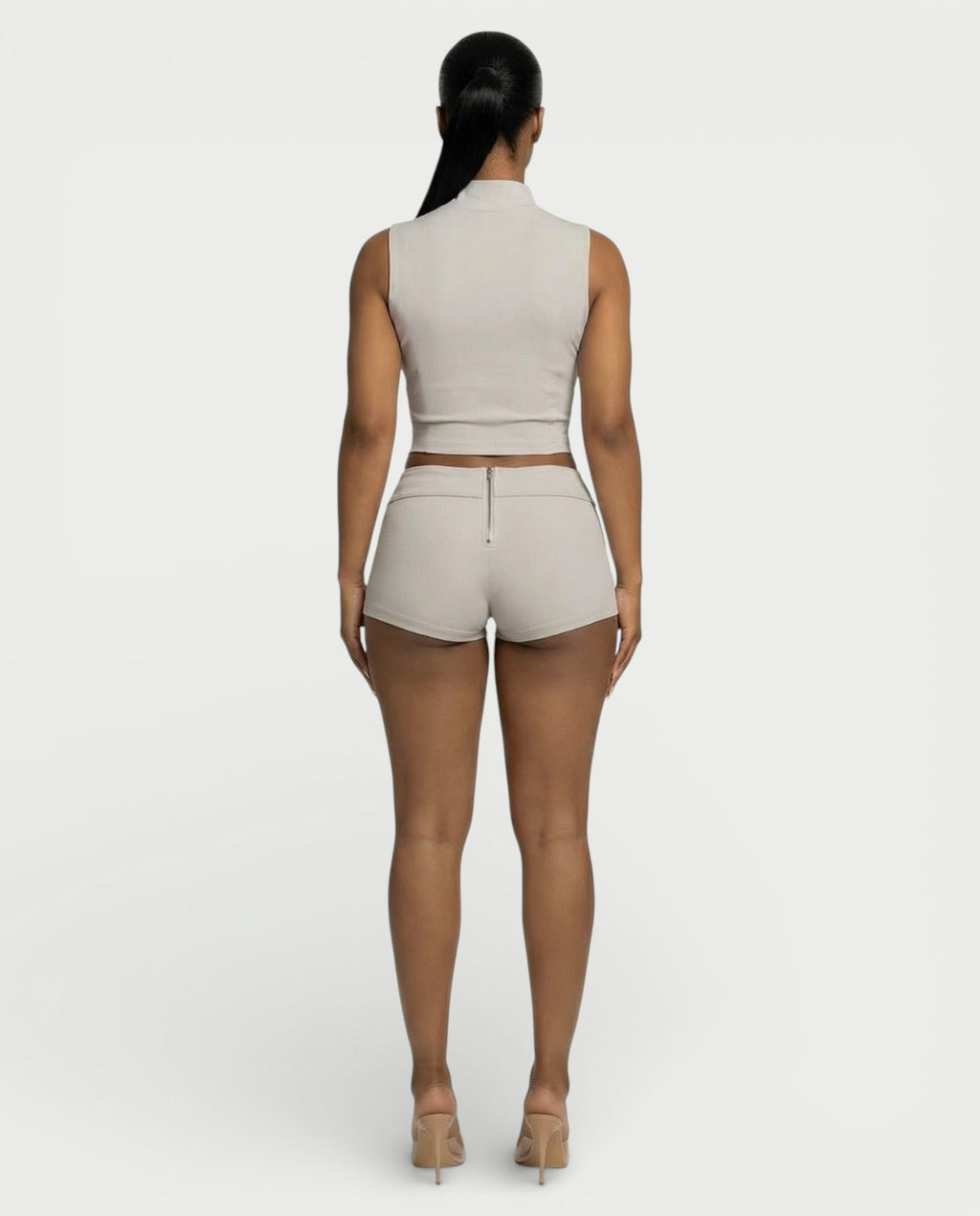 SARIAH Zip Up Cropped Tank Top & Shorts Set