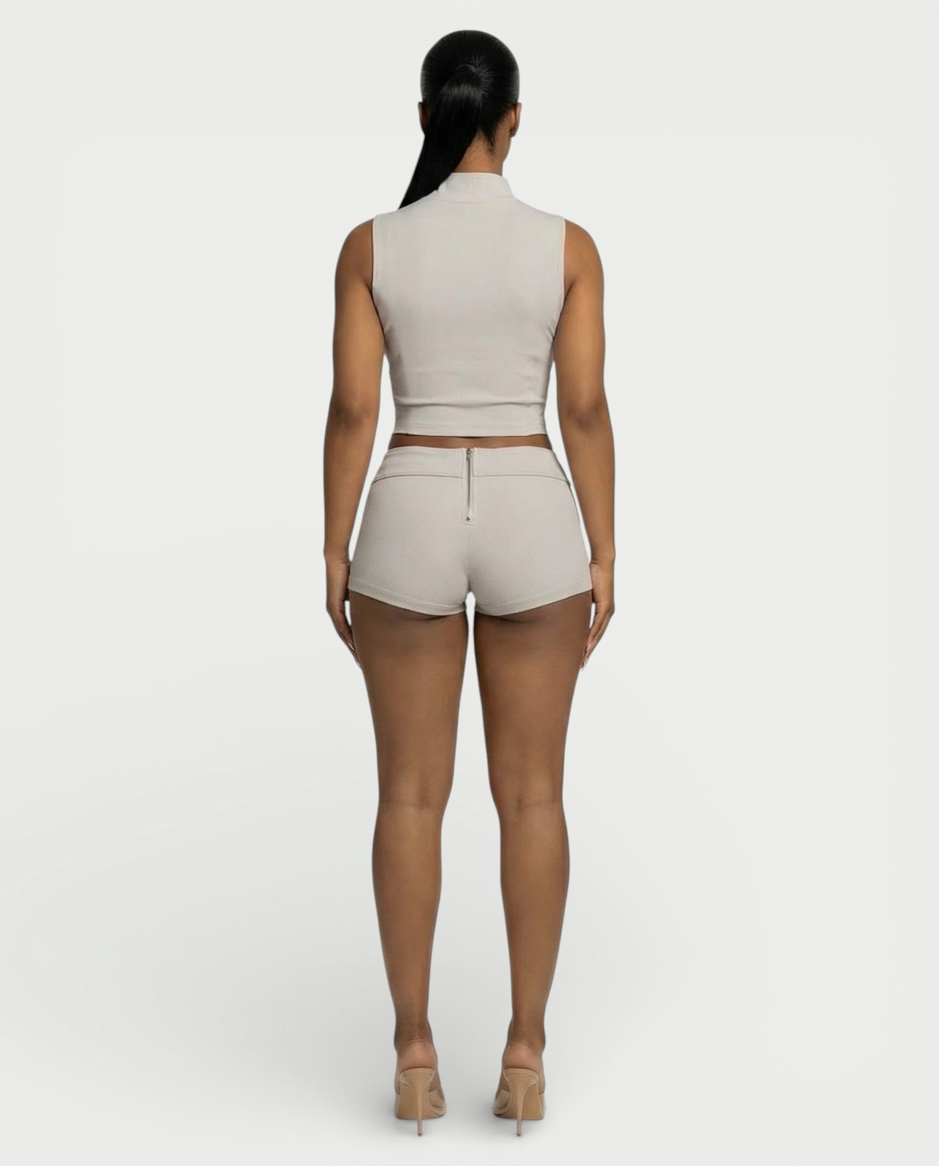 SARIAH Zip Up Cropped Tank Top & Shorts Set