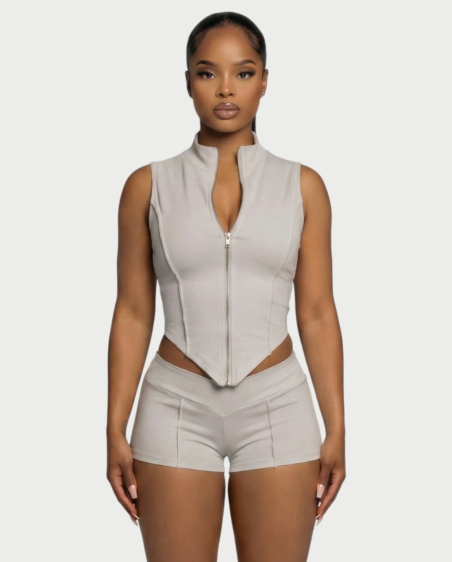 SARIAH Zip Up Cropped Tank Top & Shorts Set