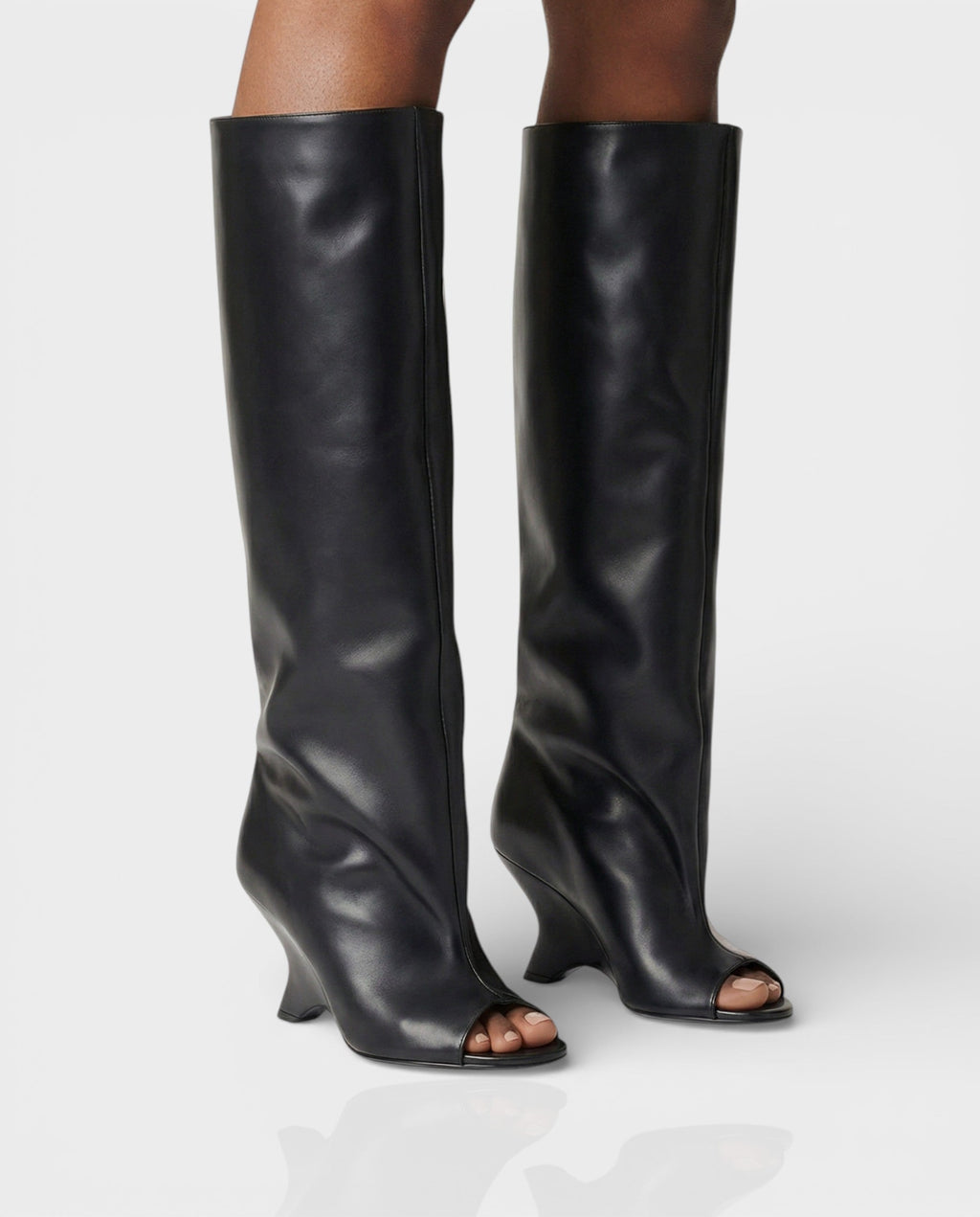 HELIRA Peep Toe Wedge Knee High Boots