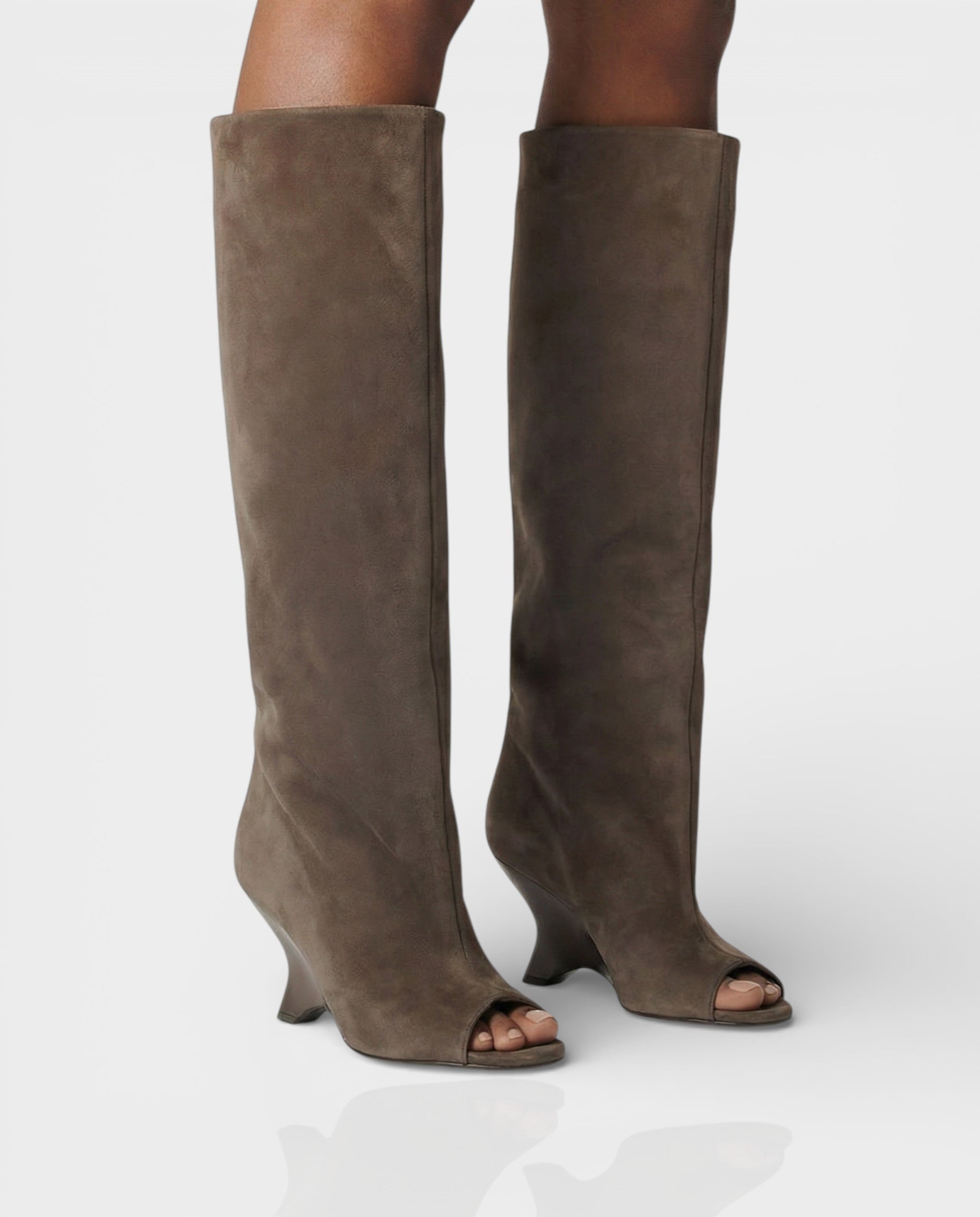 HELIRA Peep Toe Wedge Knee High Boots