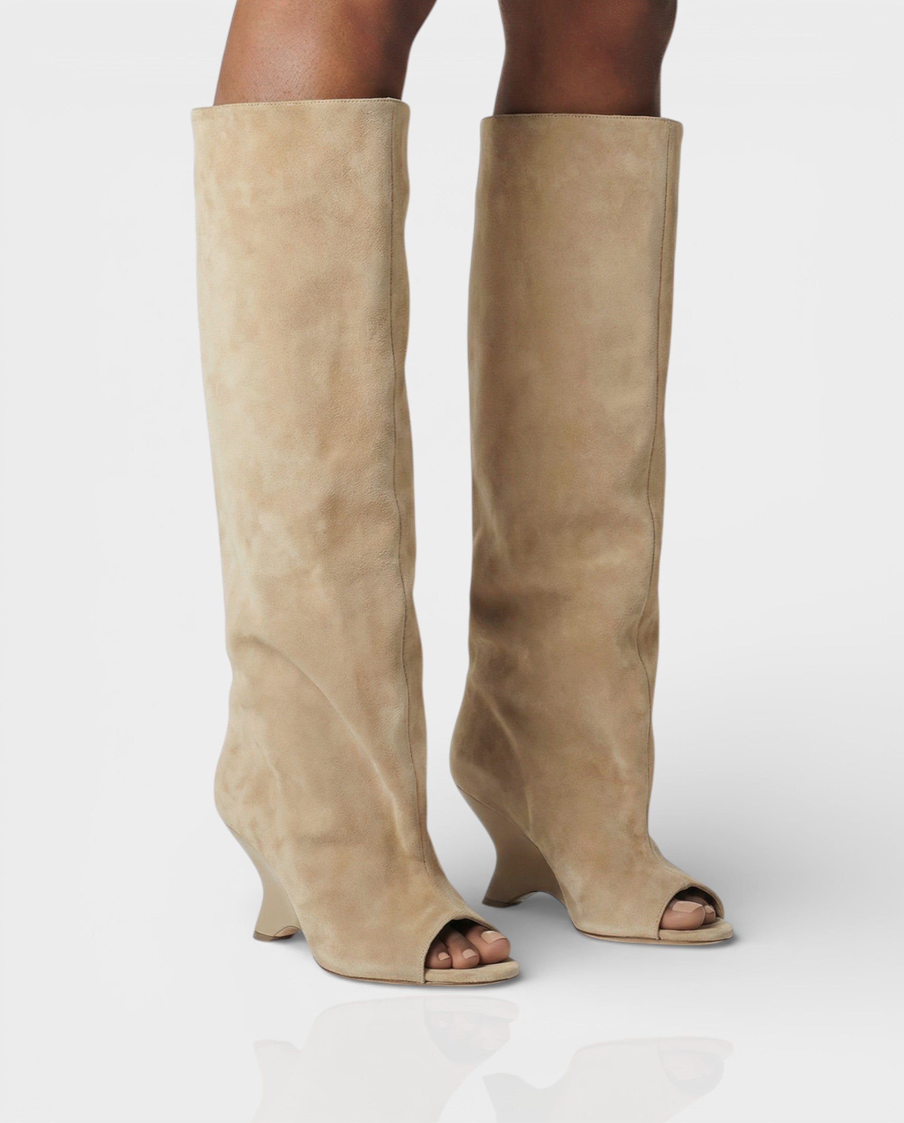 HELIRA Peep Toe Wedge Knee High Boots