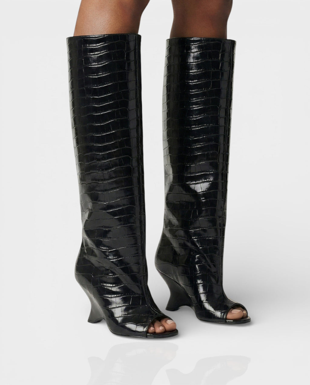 HELIRA Peep Toe Wedge Knee High Boots