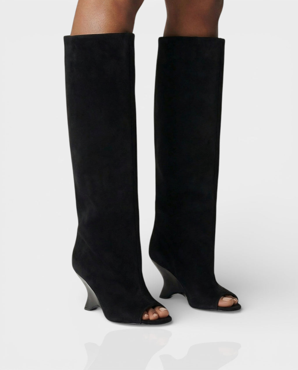 HELIRA Peep Toe Wedge Knee High Boots