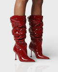 BELLARA Faux Leather Slouchy Pointed Toe Stiletto Boots
