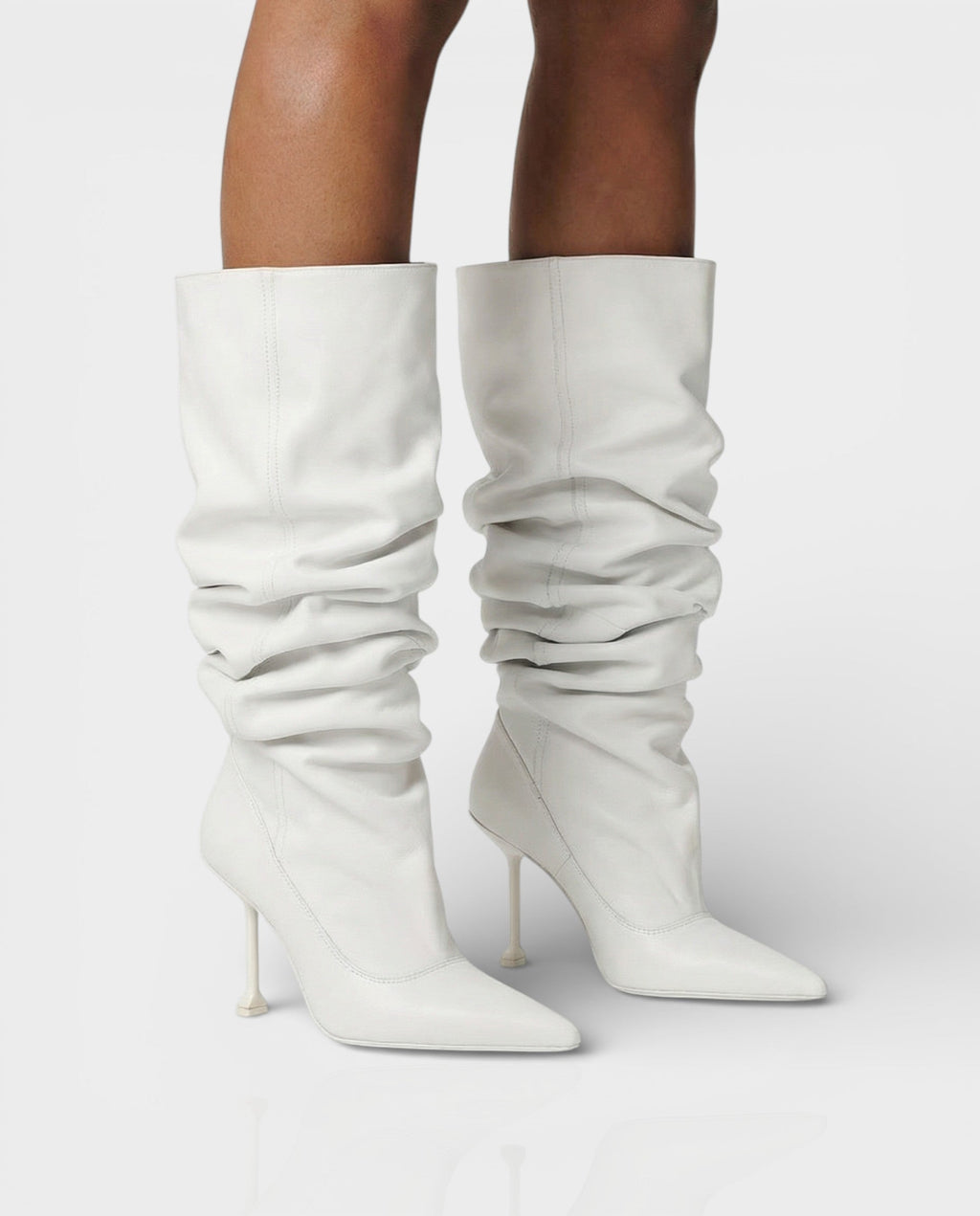 BELLARA Faux Leather Slouchy Pointed Toe Stiletto Boots