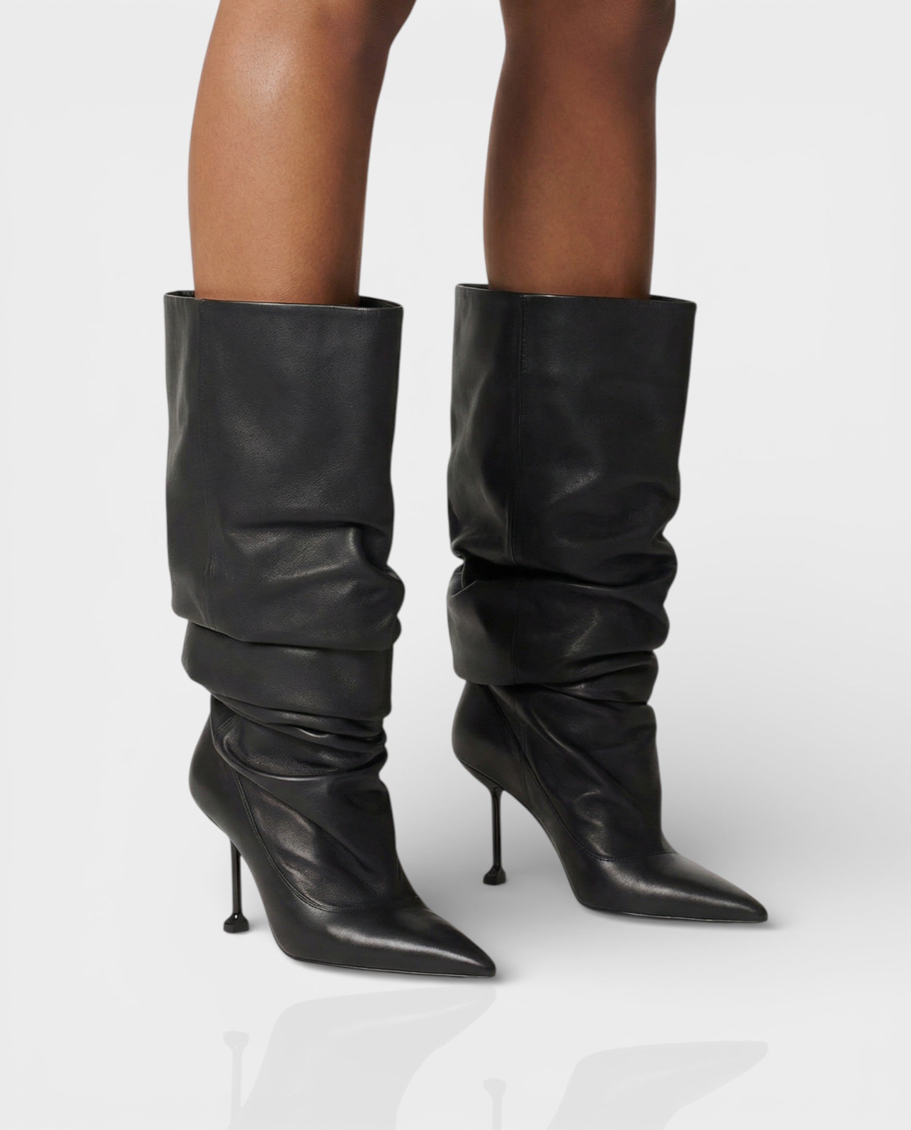 BELLARA Faux Leather Slouchy Pointed Toe Stiletto Boots